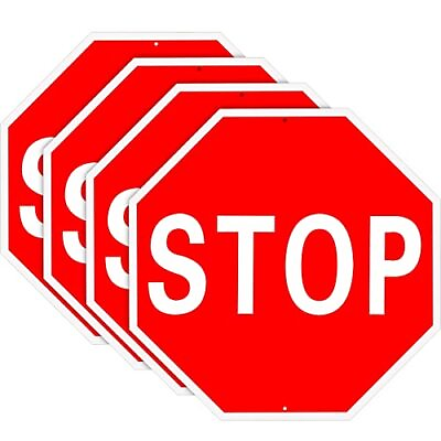 #ad 4 Pcs Stop Sign 24 x 24#x27;#x27; Big Street Slow Warning Reflective Signs Octagon $93.73
