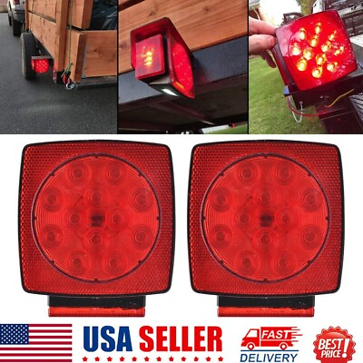 #ad #ad Rear LED Submersible Square Trailer Tail Lights Kit Boat Truck Waterproof 12V $15.99