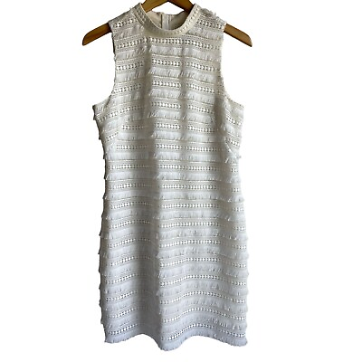 #ad J. Crew White Crochet Fringe Tiered Knee Length Sleeveless Sheath Dress Size 6 G $32.77