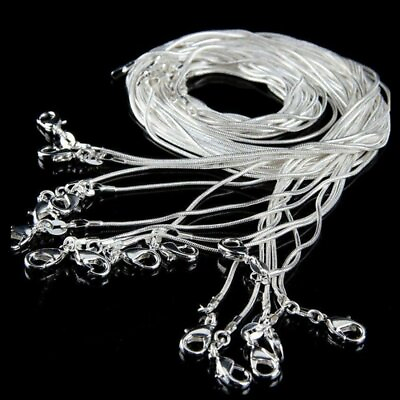 #ad 5 10Pcs 925 Silver Solid 1MM Snake Chain Necklace For Pendant Jewelry Wholesale C $7.00