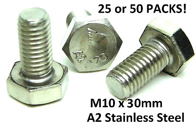 #ad 25 or 50 M10 x 30mm Stainless Steel Hex Cap Bolt Coarse 1.50 DIN 933 A2 18 8 NH $28.99