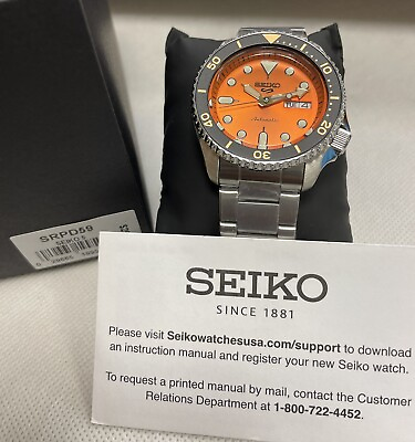 Seiko 5 Automatic Orange Dial Steel Bracelet Men#x27;s Watch SRPD59 NWT Day And Date $205.00