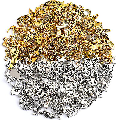 #ad 200Pcs Bulk Jewelry Making Charms Tibetan Antique Silver Gold Charm Pendants for $18.65