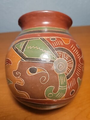 #ad Vintage Latin American Round Bottom Ceramic Intaglio Bowl w Indigenous Busts $35.00