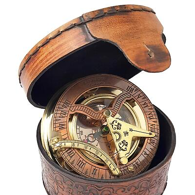 #ad Brass Nautical Antique Brass amp; Copper Sundial Compass Sundial Clock in Box... $64.49