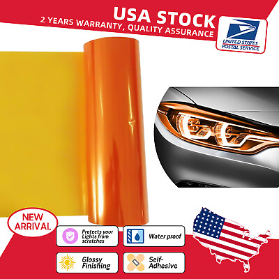 #ad Car Gloss Tint Headlight Fog Light Taillight Vinyl Film Sticker Amber orange US $8.99