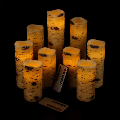 #ad Antizer Flameless Candles Battery Operated Candles Birch Bark Effect 4quot; 5quot; 6quot; 7quot; $46.98