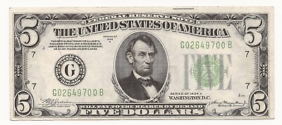 #ad 1934 A $5 Dollar Bill Federal Reserve Note FRN Chicago 700B TNM $66.49