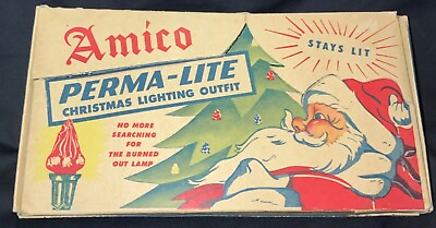 #ad RARE VINTAGE 8 SOCKET ‘AMICO’ CHRISTMAS LIGHT SET PERMA LITE FLAME BULBS $145.00