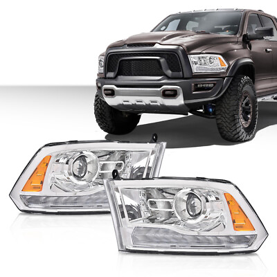 #ad #ad Fit For 09 2018 Ram 1500 2500 3500 Amber Chrome Projector Headlights w LED DRL $150.50