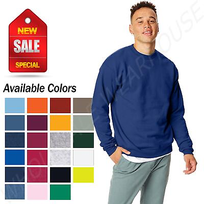 #ad Hanes Men#x27;s Sweatshirt Long Sleeve Cuff Waistband Ecosmart Crewneck Fleece P1607 $16.27