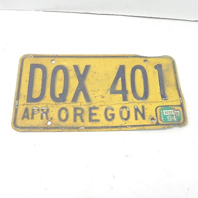 #ad VINTAGE USED OREGON YELLOW LICENSE PLATE DQX401 COLLECTIBLE TAGGED APRIL 1994 $19.98