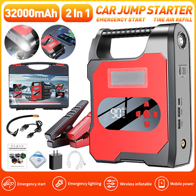 #ad #ad Portable Car Jump Starter with Air Compressor Power Bank Battery Charger Booster $63.99