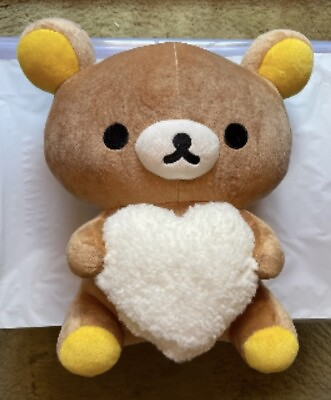 #ad San X Rilakkuma White Fluffy Heart Plush 14quot; Large Stuffed Animal Teddy Bear NWT $23.00