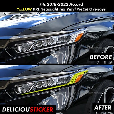 #ad YELLOW Headlight Front Decals DRL Overlays Tint ppf Vinyl Fits 2018 2022 Accord $32.99