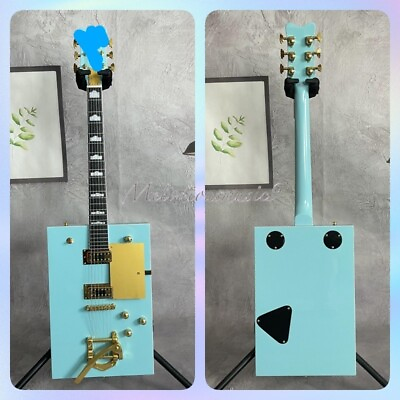 #ad New Bo Diddley Penguin Daphne Blue Electric Guitar Gold HH Pickup Vibrato Bridge $338.00