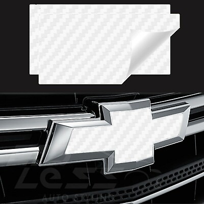#ad 2PCS White Carbon Fiber Vinyl Wrap For Chevy Bowtie Emblem Overlay DIY Decal $8.80