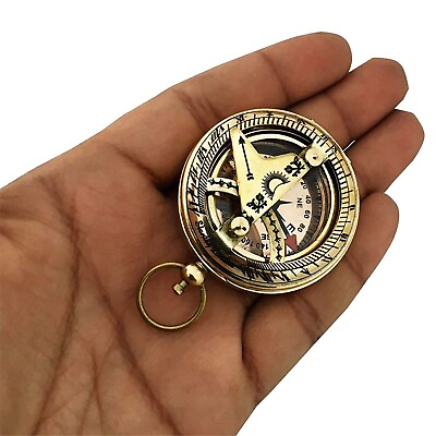 #ad Handmade Brass Sundial Compass Polished Push Button Lid Collectible Gift $16.00