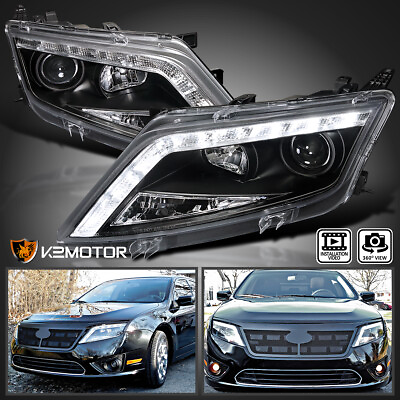 #ad Black Fits 2010 2012 Ford Fusion LED Strip Projector Headlights Lamps LeftRight $221.95