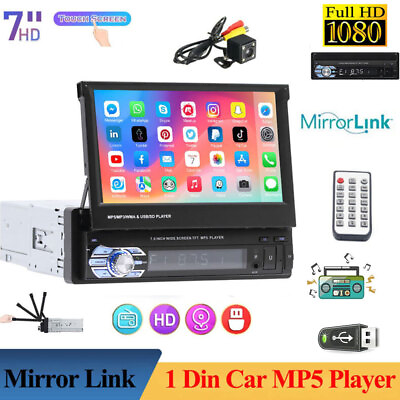 #ad 1Din 7quot;Car Stereo Radio Mirror Link MP5 Player Flip out Touch Screen with Camera $62.99