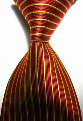 #ad Hot Classic Striped Red Gold JACQUARD WOVEN 100% Silk Men#x27;s Tie Necktie $8.99