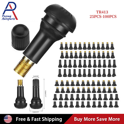 #ad Tire VALVE STEMS TR 413 Snap In Car Auto Short Rubber Tubeless Tyre Black $4.87