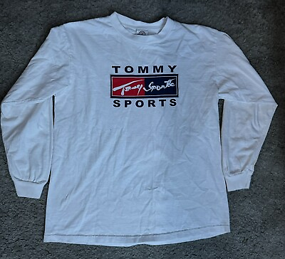 #ad Vintage Tommy Sport Long Sleeve T Shirt Spell Out Logo Men#x27;s Medium $10.00