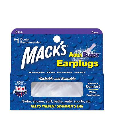 #ad Mack#x27;s AquaBlock Swim Ear Plugs CLEAR 2 pair box $8.39