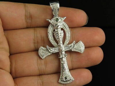 #ad 1.52Ct Real Moissanite Eagle Ankh Cross Pendant 14K White Gold Plated Silver $66.45