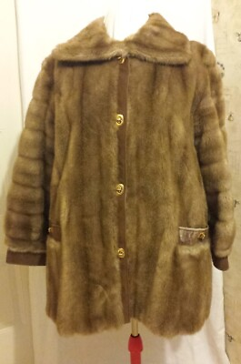 #ad Vtg Mincara Russel Taylor Coat Jacket Faux Fur Light Brown Winter S M $45.00