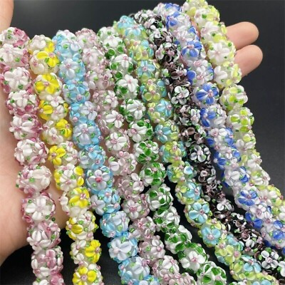 #ad 10x Flower Ball Lampwork Glass Beads Handmade 12mm DIY Jewelry Earring Bracelet $14.59