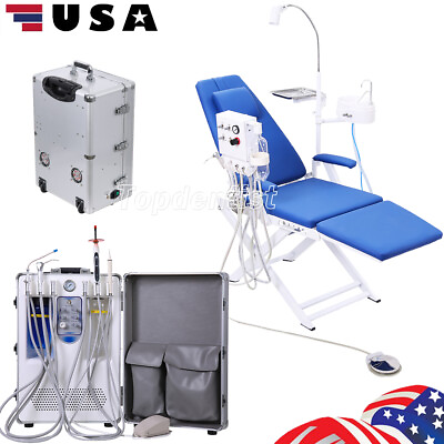 #ad Dental Mobile Delivery Unit 4Hole Air Compressor Suction Machine Blue PU Chair $579.59