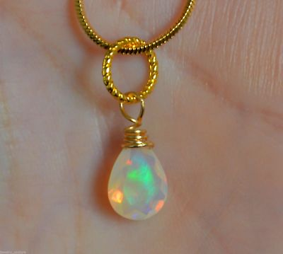 #ad Natural Ethiopian Fire Opal Cabochon Pear Wire Wrapped Yellow Gold Handmade $119.90