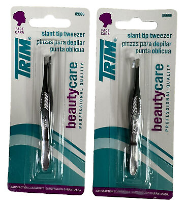 #ad Trim Slant Tip Tweezers Face Eyebrow Hair Remover Stainless Steel New 2 pack $9.95