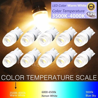 #ad 10X T10 LED Wedge Side Light Warm White W5W 168 194 Car Interior Dome Map Bulbs $6.29