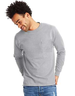 Hanes Long Sleeve Pocket T Shirt Essentials Men#x27;s Cotton Tee Midweight sz S 3XL $9.00
