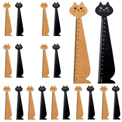 #ad 2 Colours 20 Piece Wood Ruler Tool Ruler Student Ruler Creative Cat Styling D... $23.17