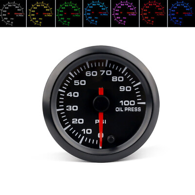 #ad Car Oil Pressure Gauge 52mm 2quot; Meter 0 100 PSI Pointer 7 Color LED Universal 1x $33.83