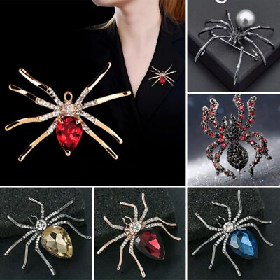 #ad Hot Spider Halloween Insect Animal Pearl Crystal Collar Brooch Pin Women Jewelry GBP 3.99