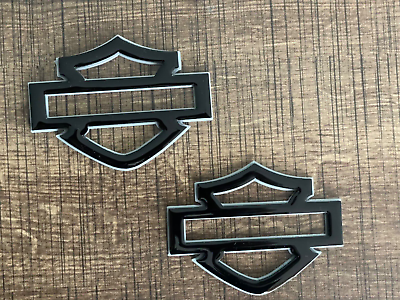 #ad Harley Davidson Emblems 2 pcs Greyamp;Black Fuel Gas Tank Emblems Badge $40.00