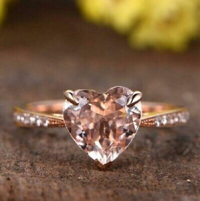 #ad 3Ct Heart Cut Morganite 14K Rose Gold Finish Women Solitaire Engagement Ring $64.00