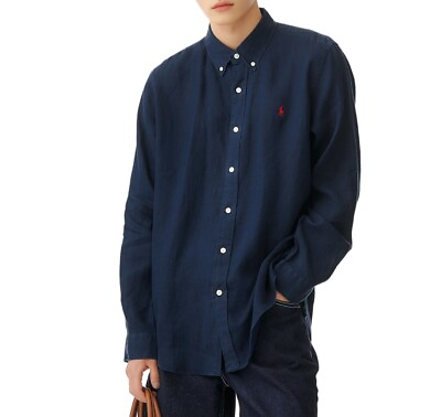 #ad Genuine Polo Ralph Lauren Custom Fit Linen Shirt Navy $273.00