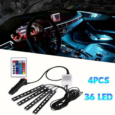 #ad 4PCS 36 LED Car Interior Atmosphere Neon Lights Strip Control Remote 5050SMD $10.12