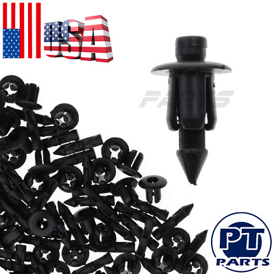 #ad 100 Pcs Hole Dia Black Plastic Push In Type Rivets Fastener Pin Clips ATV 6mm $7.27