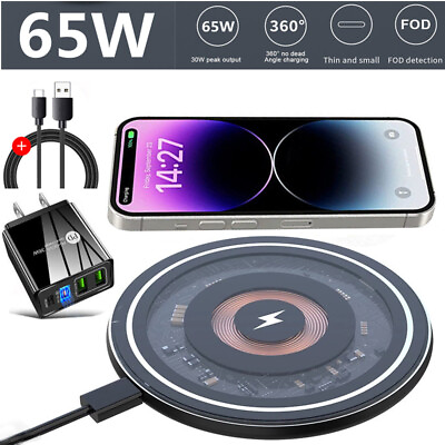 65W Wireless Charger Fast Charge Pad For Samsung S22 S23 S21 Ultra Z Fold4 Flip4 $17.99