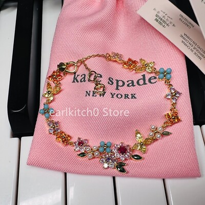#ad NWT Kate ks Spade New Bloom Flower Cluster Charm Bracelet Chain w Dust Bag $25.99