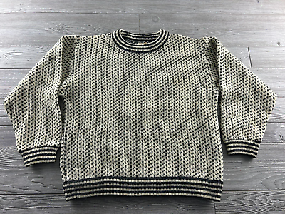 #ad VTG L L Bean Mens Large Norwegian Wool Birdseye Sweater Beige Black $38.24