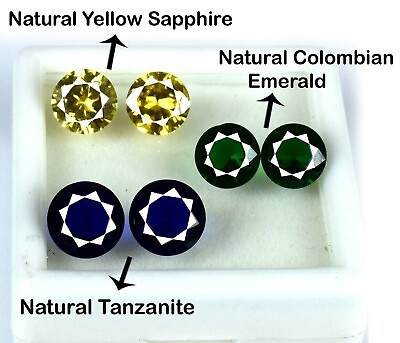 #ad 15.55 Ct 6 Pcs Yellow Sapphire Emerald amp; Tanzanite Lot Round Natural Certified $36.41