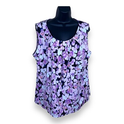 #ad 1X JONES NEW YORK PINK PURPLE FLORAL STRETCH BLOUSE SLEEVELESS COLORFUL PLUS $13.99