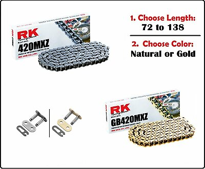 #ad RK 420 MXZ Non sealed Motorcycle Drive Chain Natural or Gold w Clip Master Link $35.10